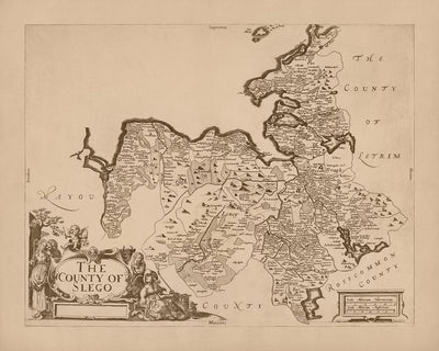 Old Map of County Sligo by Petty, 1685: Boyle, Knocknarea, Lough Gill, Benbulben, Ox Mountains