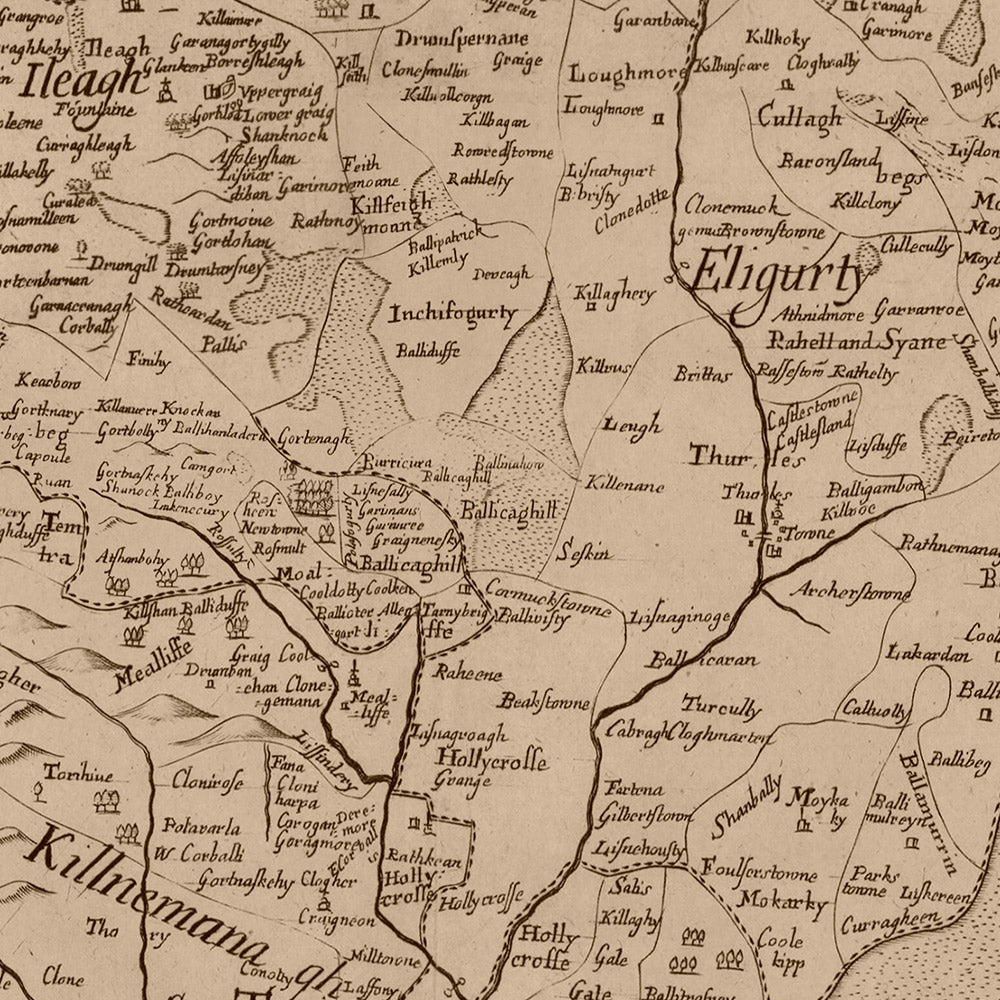 Alte Karte der Grafschaft Tipperary von Petty, 1685: Cashel, Clonmel, Fethard, Nenagh, Roscrea