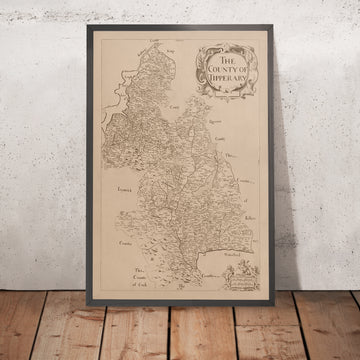 Mapa antiguo del condado de Tipperary por Petty, 1685: Cashel, Clonmel, Fethard, Nenagh, Roscrea