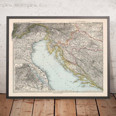 Old Map of Croatia and Bosnia by Adolf Stieler, 1894: Adriatic Sea, the Dalmatian Coast, and the Velebit Mountains