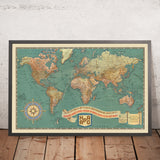 Ancienne carte du monde des routes de croisière et des dirigeables, 1931 : HAPAG, routes Zeppelin avant Hindenburg 