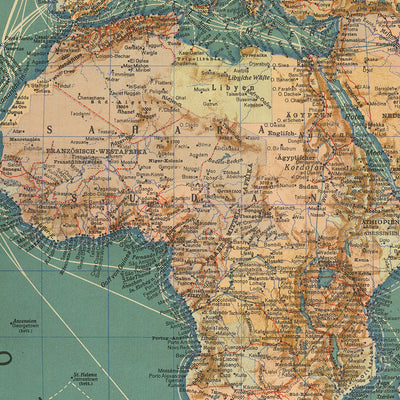 Carte du vieux monde Croisières et itinéraires de dirigeables, 1931 : HAPAG, Zeppelin Routes, conception détaillée