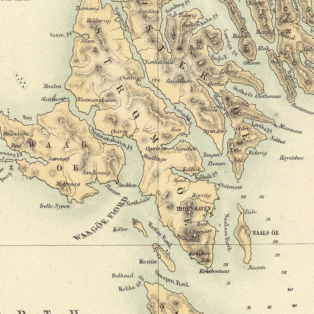 Mapa antiguo de Islandia y las Islas Feroe de Fullarton, 1872: Reykjavik, Torshavn, montañas, ilustraciones, monumentos