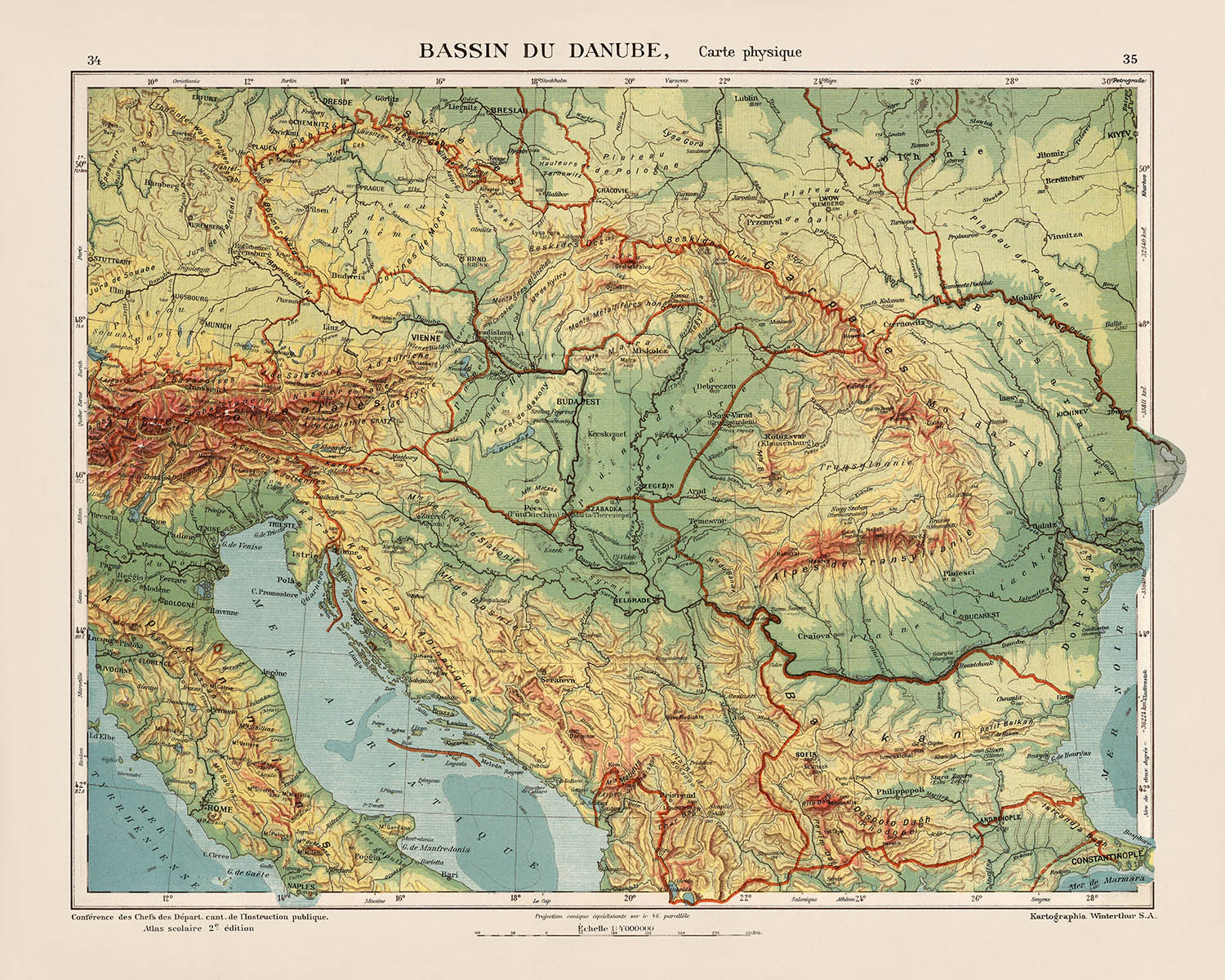 Danube R Map Old Map of the Danube River in Europe by Kartographia Winterthur, 1921 ...