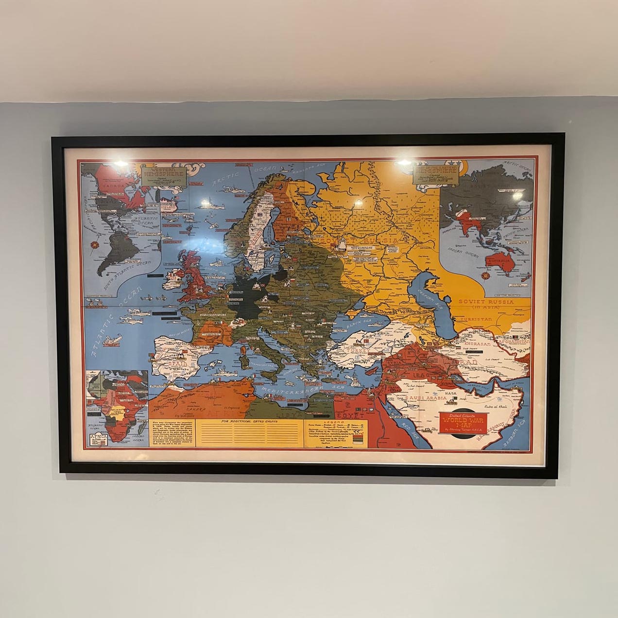 Old World War 2 Map, 1942 by Stanley Turner  - "Dated Events" WW2 History Chart