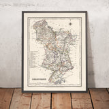 Ancienne carte du Derbyshire par Samuel Lewis, 1844 : Buxton, Ashbourne, Matlock, Bakewell, Chatsworth House