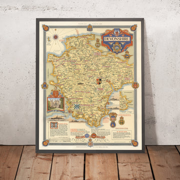 Vecchia mappa pittorica del Devon di Clegg, 1947: Plymouth, Exeter, Dartmoor, siti della Seconda Guerra Mondiale, Cattedrale di Exeter 