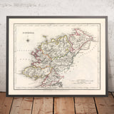 Mappa antica della Contea di Donegal di Samuel Lewis, 1844: Ballyshannon, Letterkenny, Dunfanaghy, Killybegs, Parco Nazionale di Glenveagh 