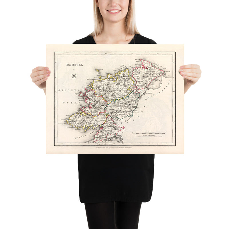 Mappa antica della Contea di Donegal di Samuel Lewis, 1844: Ballyshannon, Letterkenny, Dunfanaghy, Killybegs, Parco Nazionale di Glenveagh 