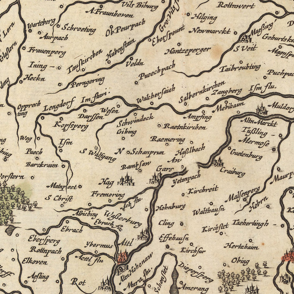 Alte Karte des Herzogtums Bayern von Visscher, 1690: Regensburg, Ingolstadt, München, Augsburg, Zugspitze