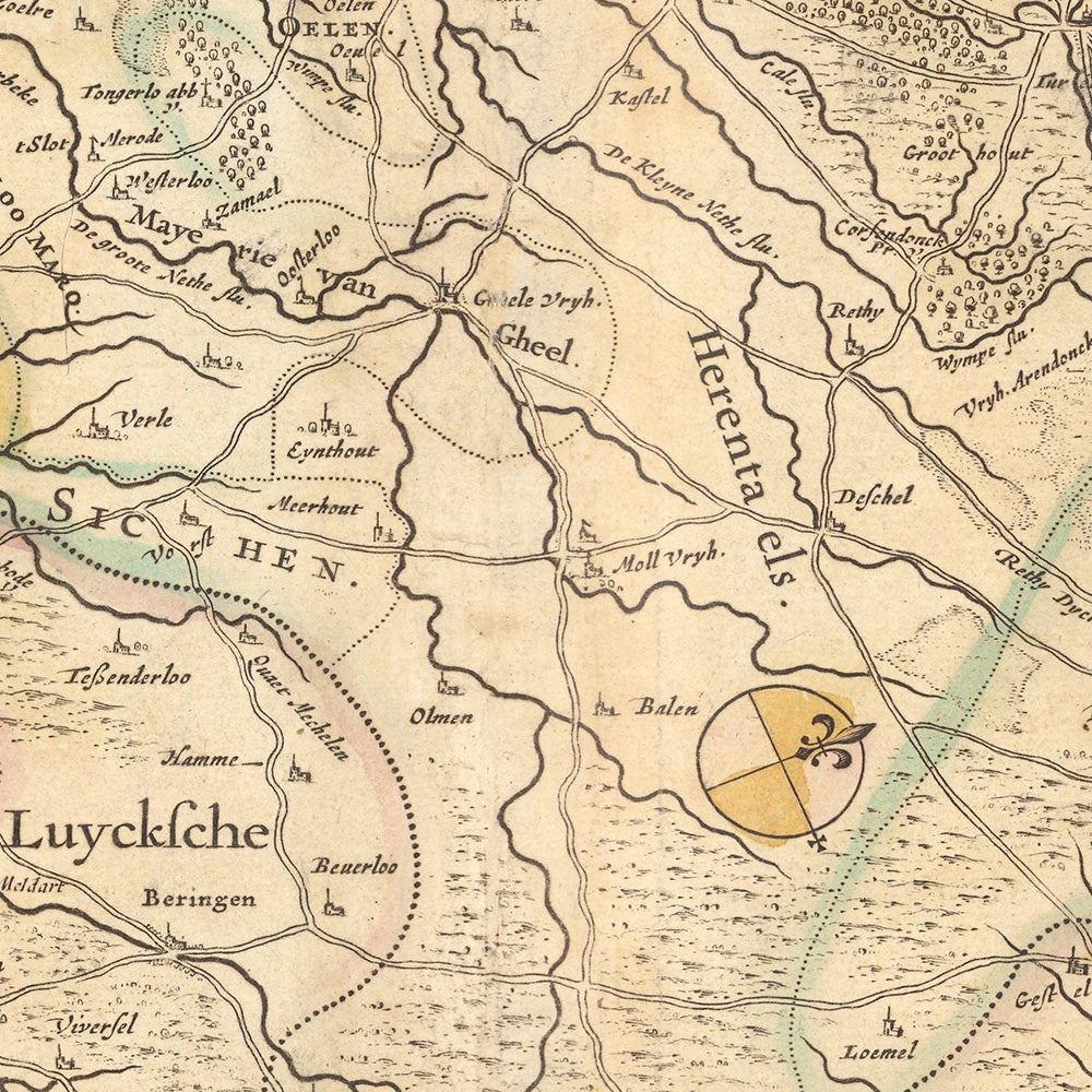 Mapa antiguo del Ducado de Brabante por Visscher, 1690: Bruselas, Amberes, Lieja, Eindhoven, Parque Nacional Hoge Kempen