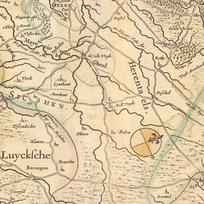 Mapa antiguo del Ducado de Brabante por Visscher, 1690: Bruselas, Amberes, Lieja, Eindhoven, Parque Nacional Hoge Kempen
