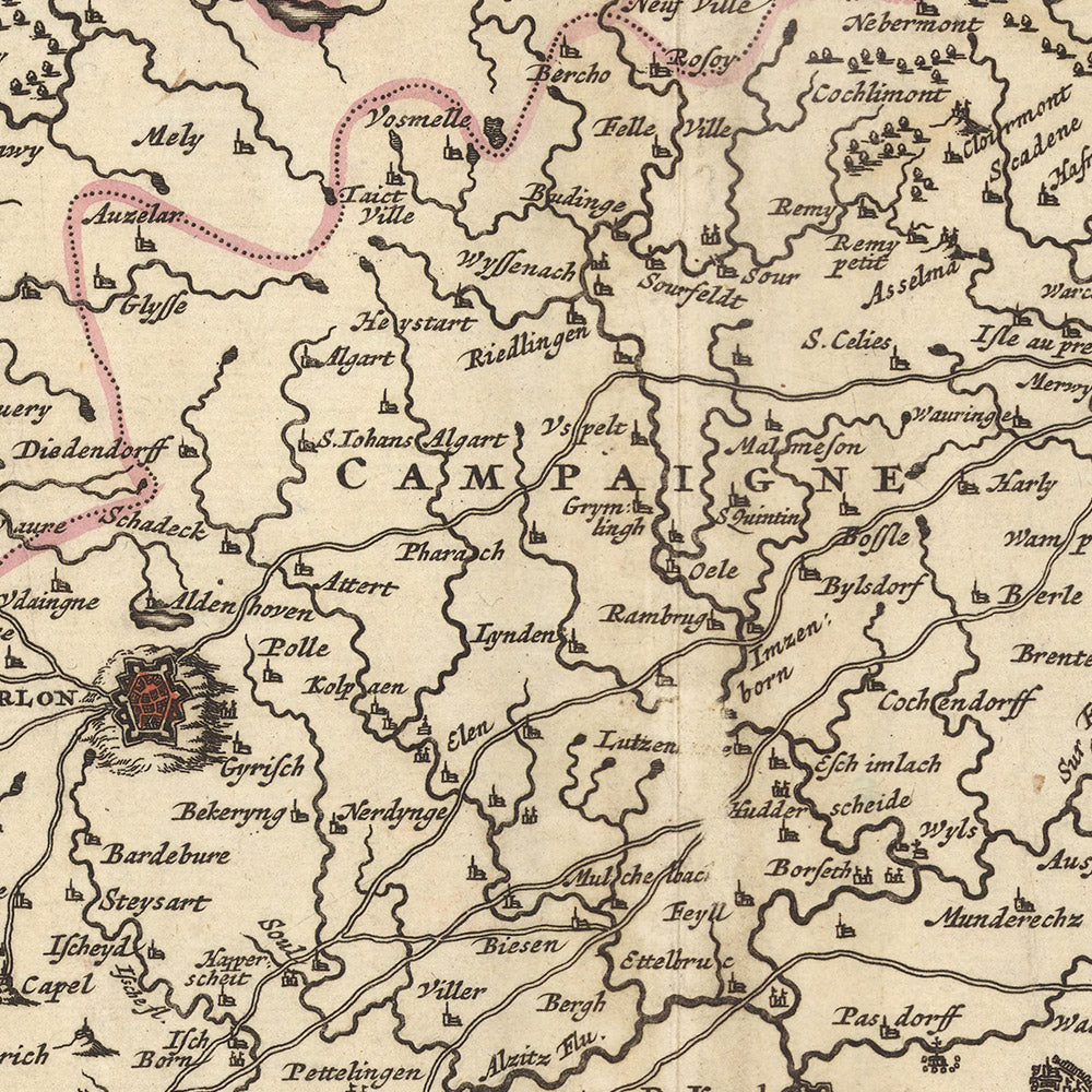 Alte Karte des Herzogtums Luxemburg von Visscher, 1690: Lüttich, Namur, Metz, Trier, Regionalpark Ardennen