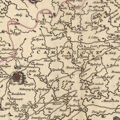 Mapa antiguo del Ducado de Luxemburgo por Visscher, 1690: Lieja, Namur, Metz, Trier, Parque Regional de las Ardenas