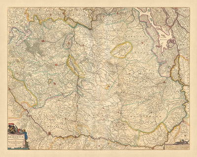 Old Map of Duchy of Brabant by Visscher, 1690: Brussels, Antwerp, Liège, Eindhoven, Hoge Kempen National Park
