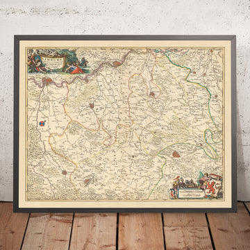 Mappa antica del Ducato di Limburgo e della Contea di Valkenburg di Visscher, 1690: Liegi, Aquisgrana, Maastricht, Verviers, Heerlen 