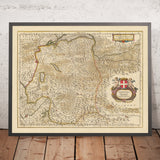 Mapa antiguo del Ducado de Saboya, Francia por Visscher, 1690: Ginebra, Grenoble, Chambéry, Chamonix, Parque Nacional Vanoise