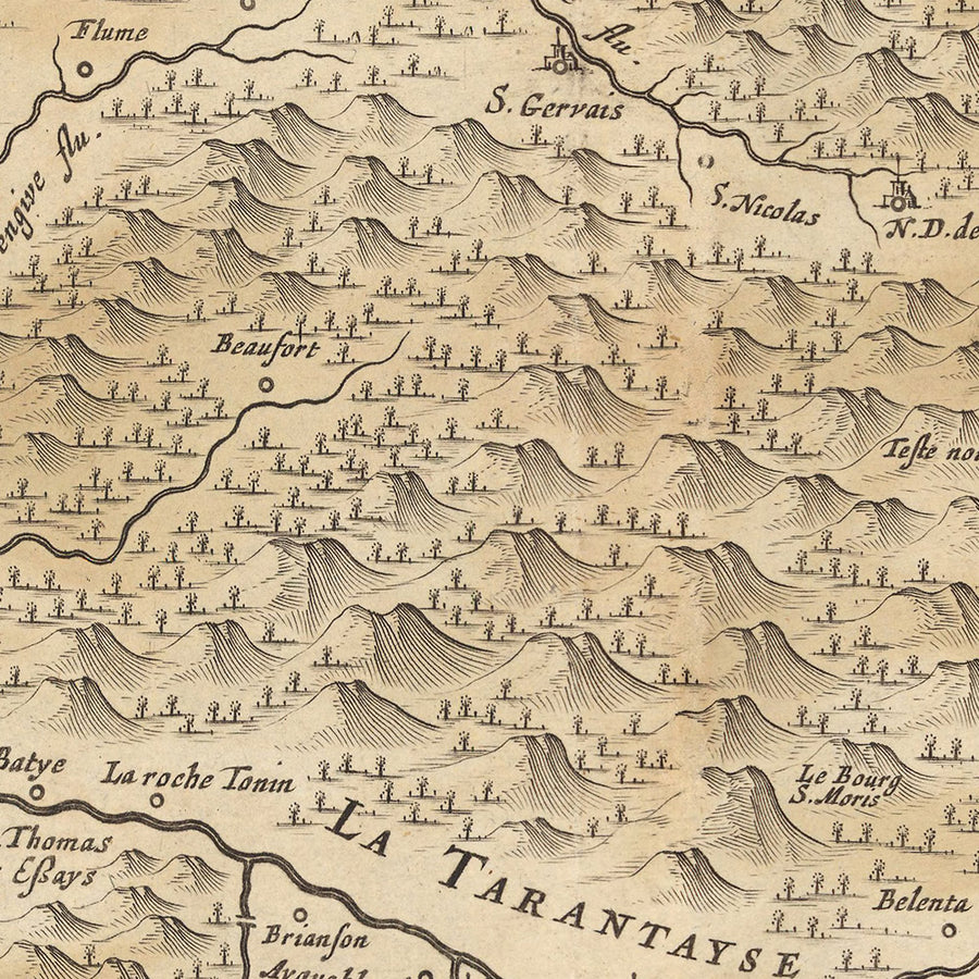 Mappa antica del Ducato di Savoia, Francia di Visscher, 1690: Ginevra, Grenoble, Chambéry, Chamonix, Parco Nazionale della Vanoise 