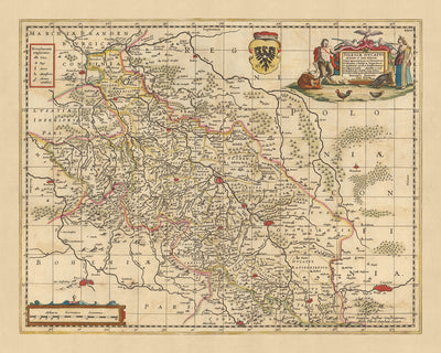 Old Map of Duchy of Silesia by Visscher, 1690: Wroclaw, Prague, Kraków, Poznań, Dresden