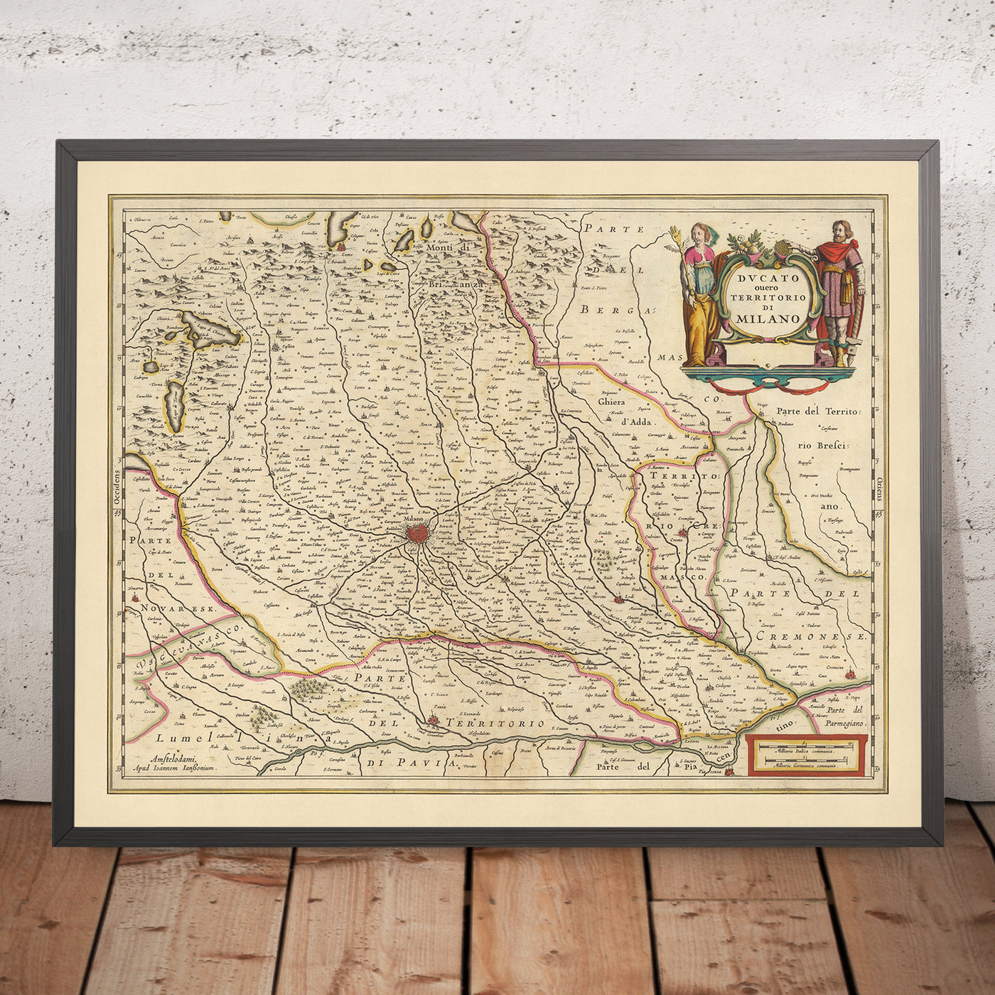 Alte Karte des Herzogtums Mailand, Italien von Visscher, 1690: Como, Bergamo, Pavia, Piacenza, Parco Agricolo Sud Milano