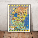 Ancienne carte picturale de l'Afrique de l'Est par McKenzie, 1961 : Nairobi, Serengeti, Tsavo, Kilimandjaro, Victoria