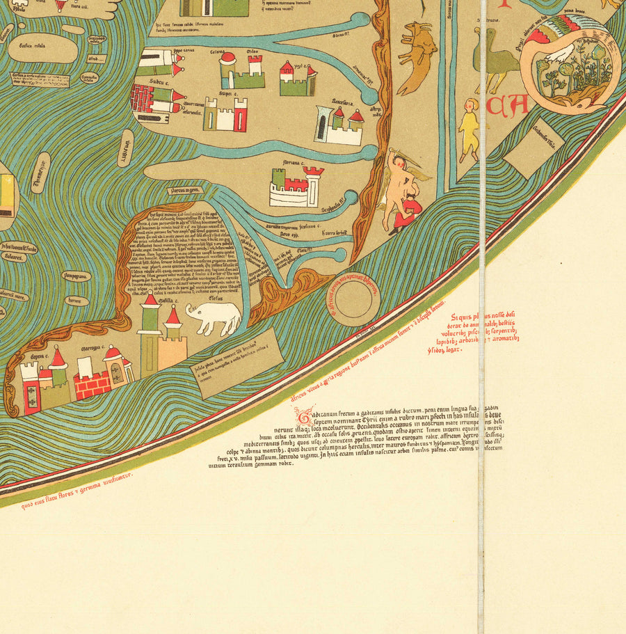 Antica Ebstorf Mappa Mundi - Atlante del Mondo del XIII secolo - Gibilterra, Mediterraneo, Gerusalemme, Sicilia, Grecia 