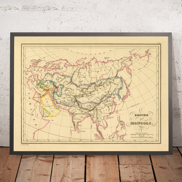 Alte Karte des Mongolischen Reiches von Malte-Brun, 1837: Karakorum, Persien, Indien, China 