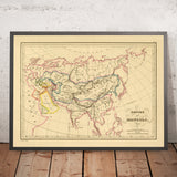 Ancienne carte de l'Empire mongol par Malte-Brun, 1837 : Karakorum, Perse, Inde, Chine 