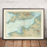 Mapa antiguo del Canal de la Mancha (La Manche), 1967: Sur de Inglaterra, Noroeste de Francia, Rutas Marítimas, Islas del Canal 