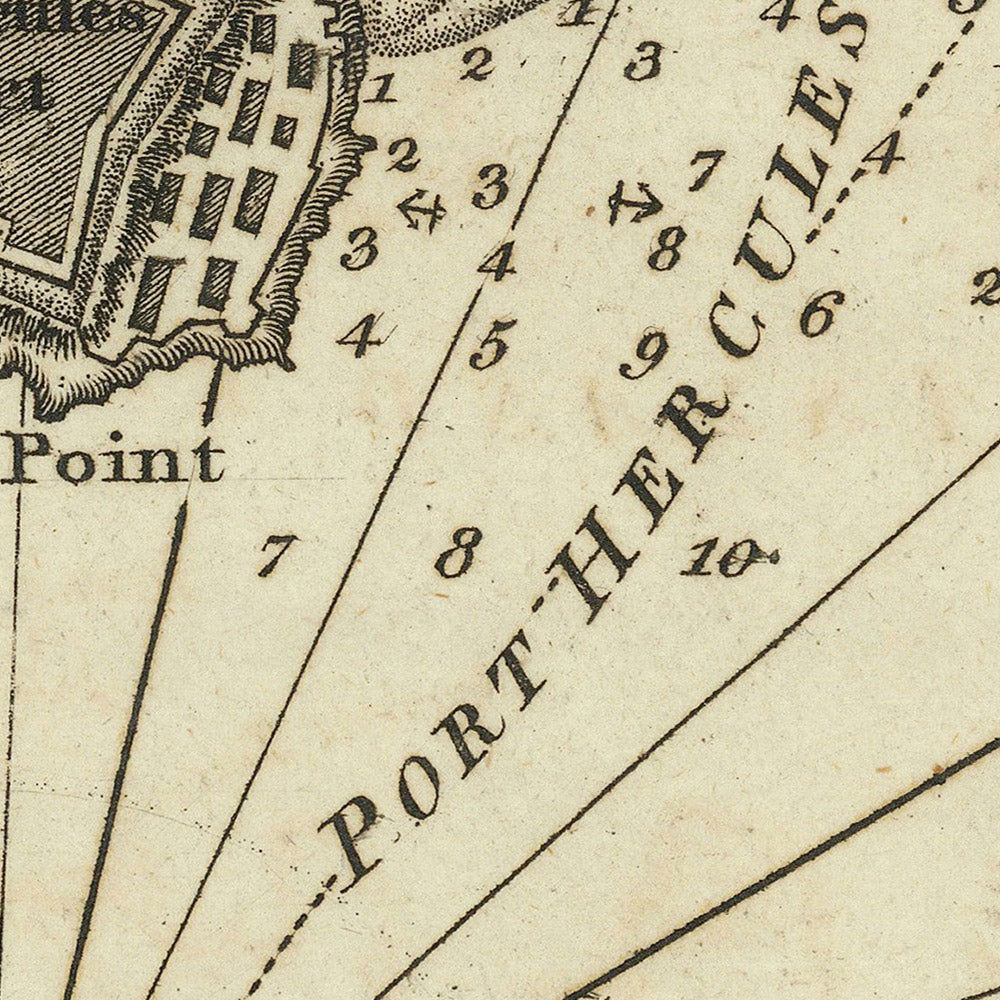 Old Port of Hercules, Italy Nautical Chart by Heather, 1802: Tuscany Coastline, Fort Point