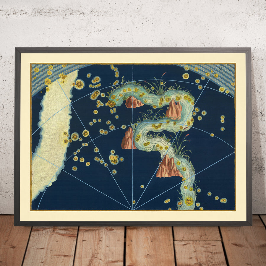Antica mappa stellare di Eridano di Johann Bayer, 1603 - Mappa delle costellazioni celesti 