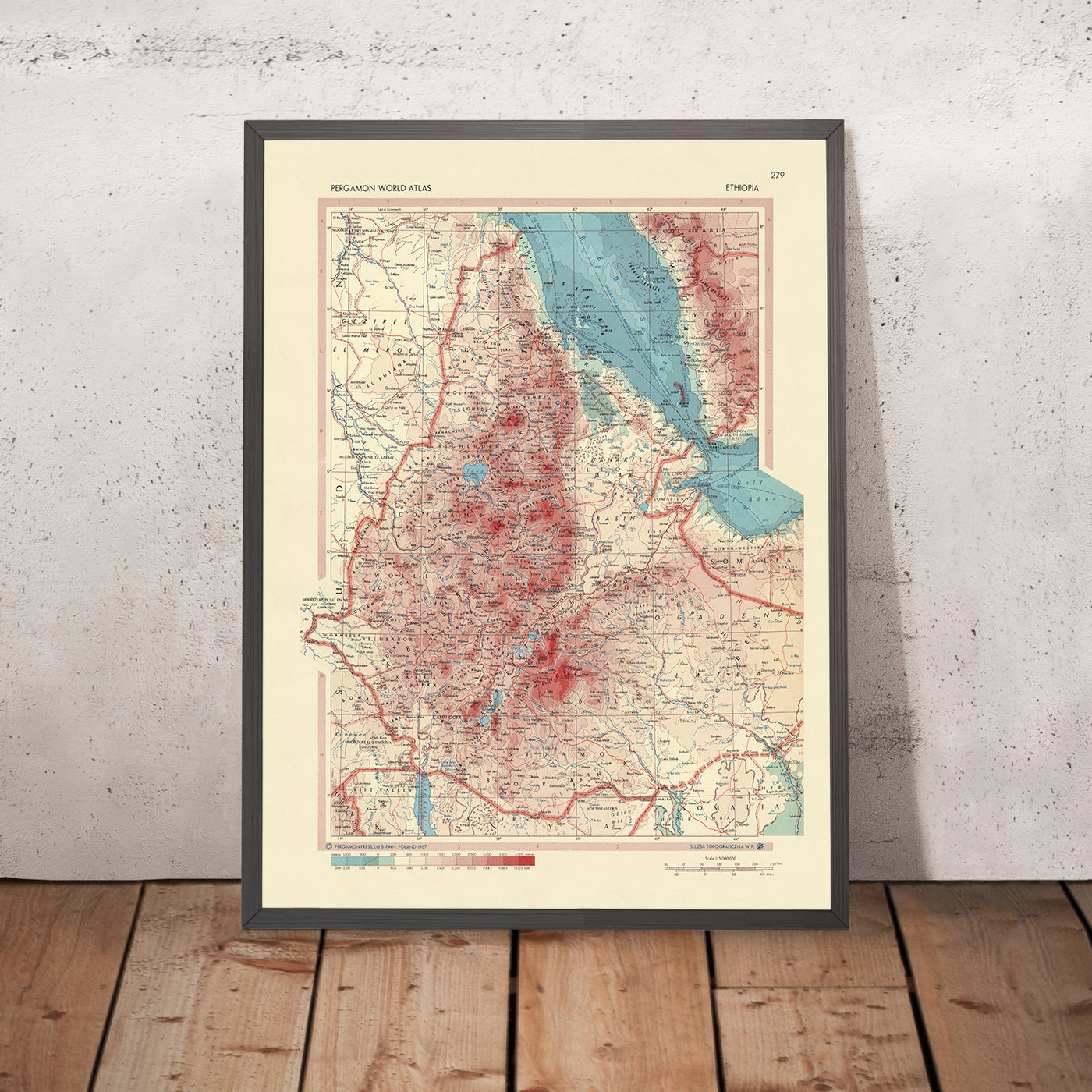 Alte Karte von Äthiopien, 1967: Addis Abeba, Simien-Gebirge, Blauer Nil, äthiopischer Bürgerkrieg, detaillierte politische und physische Karte