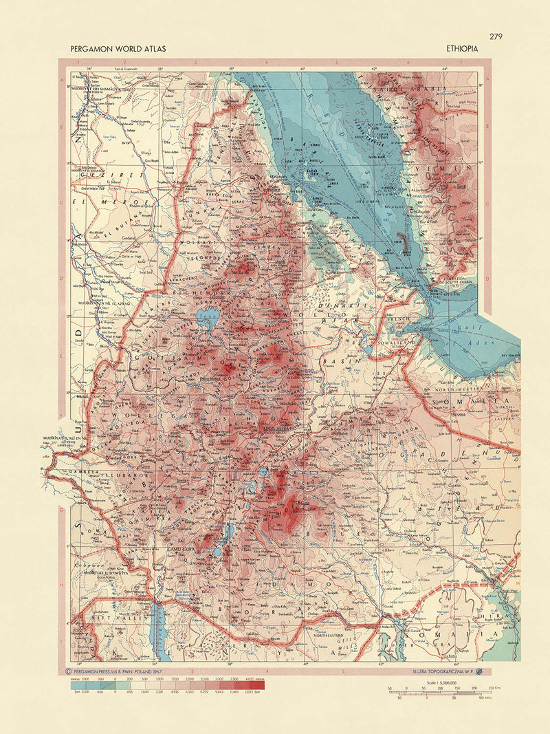 Old Map Of Ethiopia 1967 Addis Ababa Simien Mountains Blue Nile Ri old-map-of-ethiopia-1967-addis-ababa-simien-mountains-blue-nile-ri