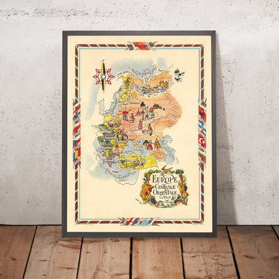 Old Pictorial Map of Central and Eastern Europe by Liozu, 1951: Post-WWII, USSR, Turkey