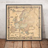 Seltene alte Karte von Europa von Ensign, Bridgman & Fanning, 1855: Porträts von Victoria, Isabella, Napoleon usw. 