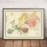 Mappa Antica dell'Europa Etnografia e Tribù Antiche di AK Johnston 1856: Celti, Anglo-Sassoni, Danesi, Tedeschi, Slavi, Magiari, Turchi, Greci e Altro 