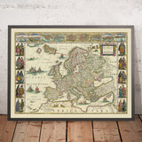 Old Map of Europe by Willem Blaeu, 1630: Dutch Masterpiece, Cultural Illustrations, Mythical Elements