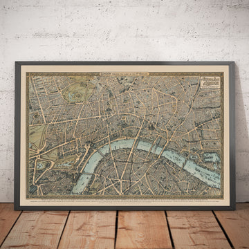 Old Birds Eye Map of London in 1892 by Charles Baker & Co - Westminster, City of London, Lambeth, Covent Garden, Marylebone