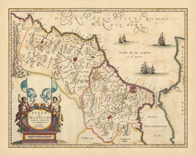 Old Map of Kingdoms of Fez & Marrakech, Morocco by Visscher, 1690: Rabat, Casablanca, Atlas Mountains