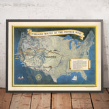 Old Map of the USA 'Pioneer West' by Dinsdale, 1951: Pony Express, Oregon Trail, Union Pacific