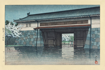 Spring Rain at Sakurada Gate, Tokyo by Hasui Kawase 1935