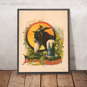A framed image of Vintage Bock Beer Poster, 1885