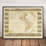 Gran mapa francés antiguo de las Américas de Bailleul, 1752: exploración ilustrada y colonialismo, reclamaciones francesas y españolas 