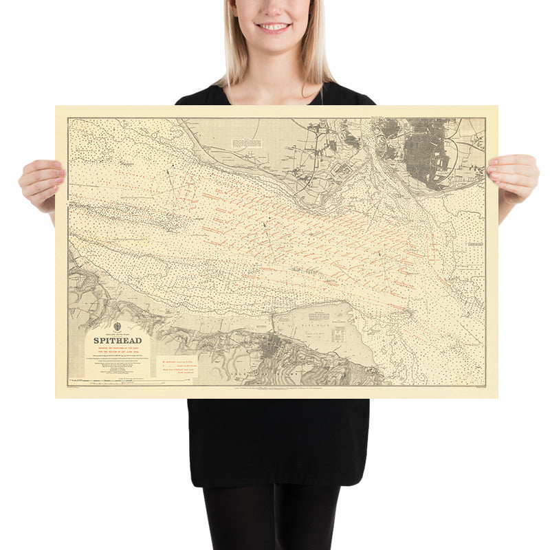 Antica carta nautica di Spithead di Malby & Sons, 1902: Solent, Portsmouth e Isola di Wight 