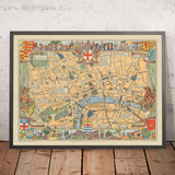 Alte historische Karte von London von Bullock, 1938: Tower of London, St. Paul's, Westminster, Hyde Park, Themse 