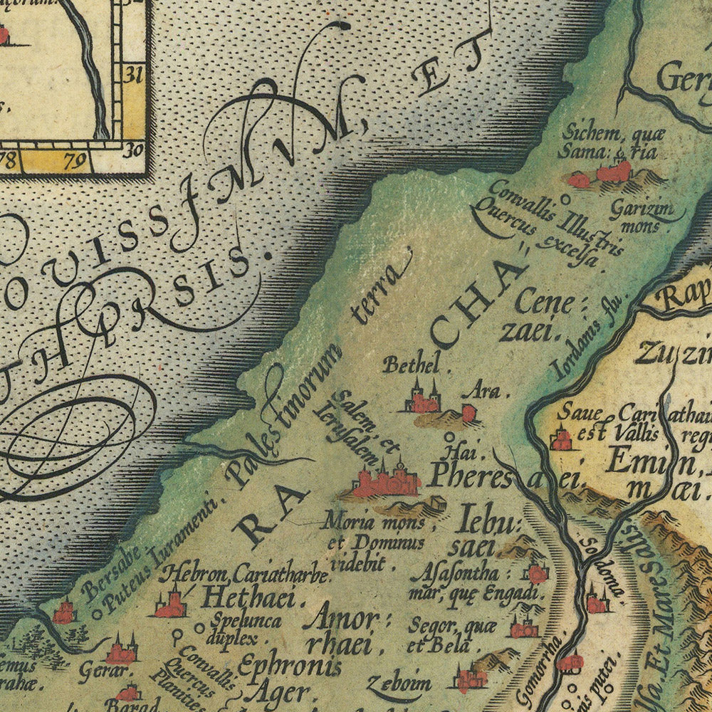 Rare Map of Abraham's Journey in the Holy Land by Ortelius, 1624: Jerusalem, Ur, Babylon, Dead Sea, Mediterranean