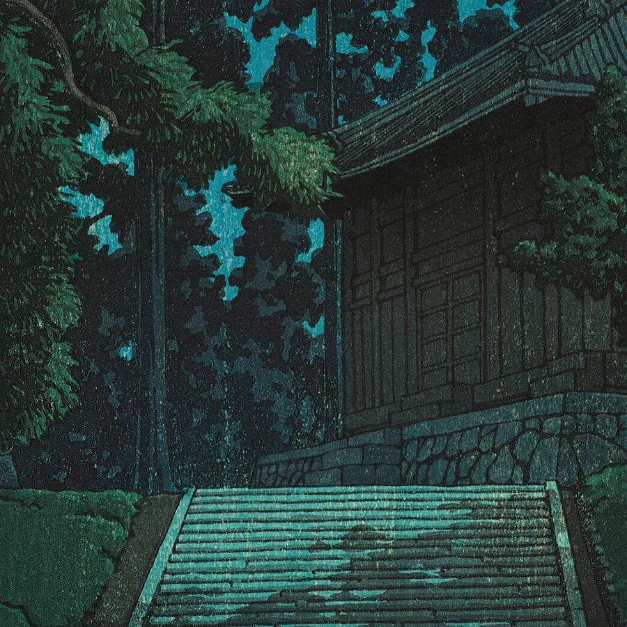 Die Goldene Halle im Chuson-ji Tempel in Hiraizumi von Hasui Kawase 1935 