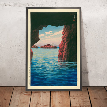 Un’immagine incorniciata di Kojaku Cavern presso la penisola di Oga di Hasui Kawase, 1935