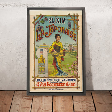 A framed image of Elixir La Japonaise Vintage Liqueur Poster, 1895