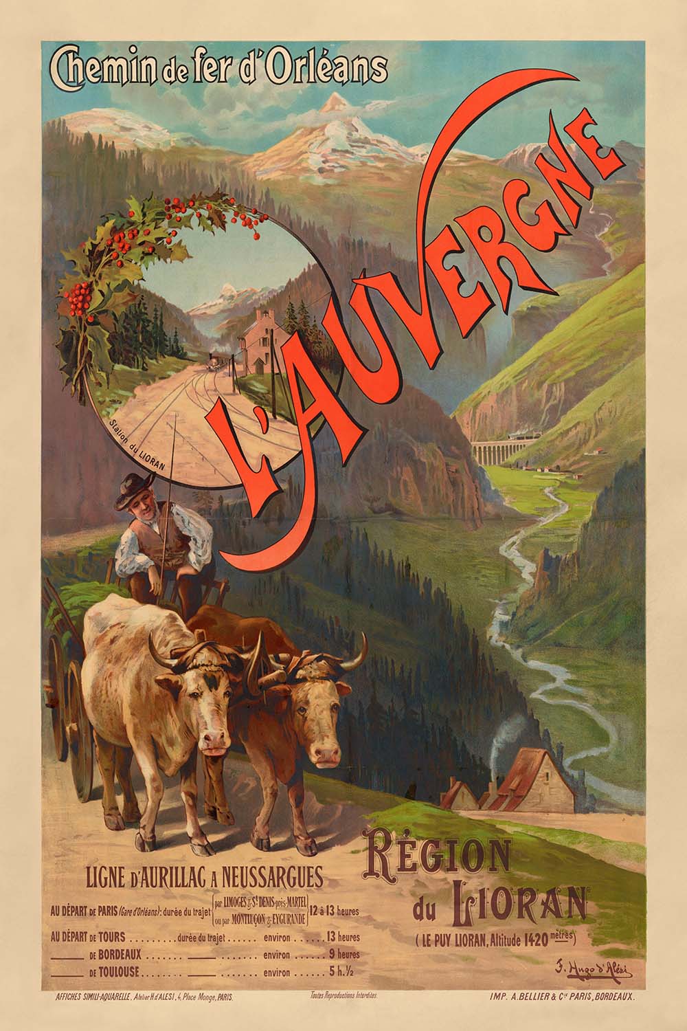 Auvergne Travel Poster: Chemin de fer d’Orléans – Région du Lioran by F. Hugo d’Alesi